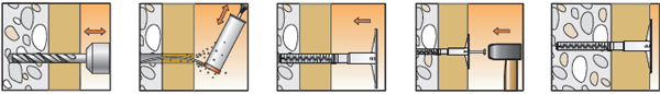 Порядок монтажа EIP-M - Дюбель тарельчатый с металлическим распорным элементом